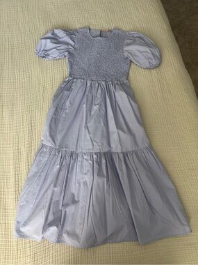 Girls' Light Lavender Puff-Sleeve Smocked Maxi Dress